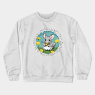 Cute Grey Chinchilla Eating Dandelions Design Crewneck Sweatshirt